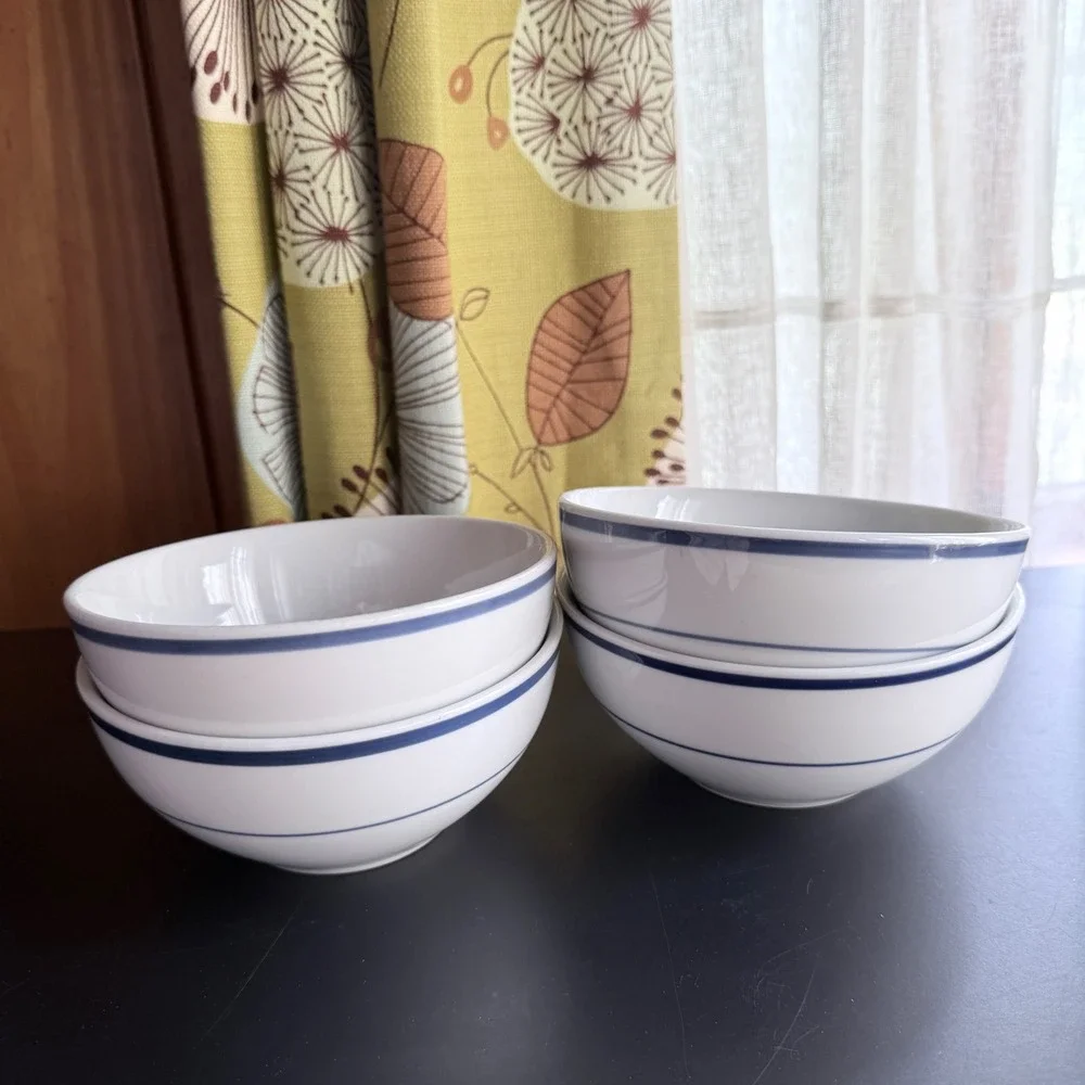 Oneida Maître de Porcelain Blue Band Soup Cereal Bowls 6